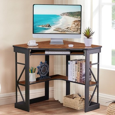 Corner Desk Computer Desk Writing Table with Smooth Keyboard Tray & Storage S...