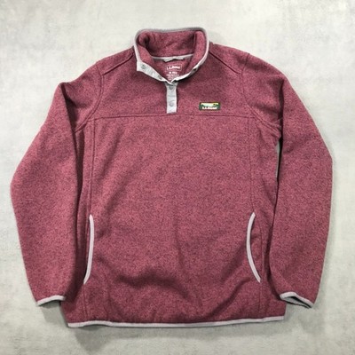 LL Bean Sweater Womens Medium Pink Pullover Fleece 1/4 Snap Outdoors Misses