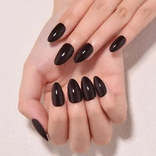 evpct Coffee Glossy Press on Nails Short Almond, Glossy Fake Nail Glue on Na...