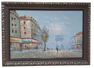 Signed Burnett Large Impressionist Paris Street Scene  Oil Painting