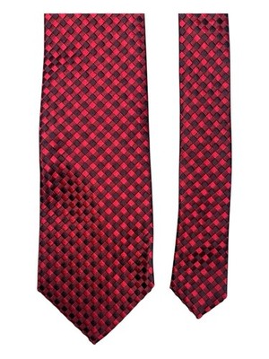 Celine Silk Tie Red Burgundy Checker Pattern Made in Italy Designer Luxury