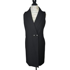 Calvin Klein Career Wrap Dress Womens 6 Black Collared Business Casual Formal