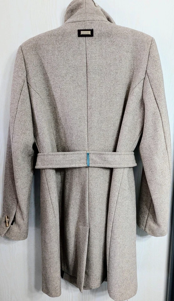 Calvin Kline Wool Blend Wrap Coat Med Oatmeal - Imagem 3 de 4