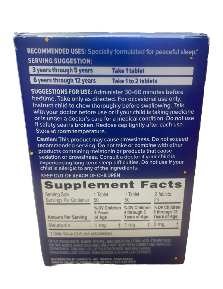 Tableta masticable con melatonina Zarbee’s Children’s Sleep 30 Ct Ea 08/2026+ 3 cajas Foto 3 de 4