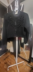 Vintage I DID IT by Mathew H. USA Black Sequin Beads Rosettes Cardigan Sweater S