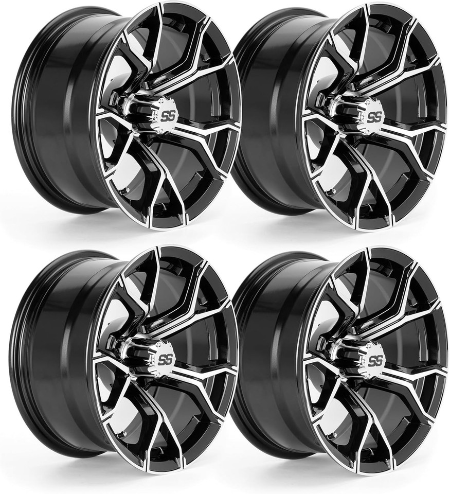 14 Inch Aluminum Golf Cart Wheels & SS Center Caps for Yamaha EZGO Club ...