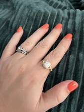 Wire Wrapped Gold Colored Ring With White Acrylic Bead Size 7