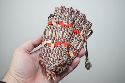 Antique Handmade Woven Drawstring Pouch Folk Art Native American Style