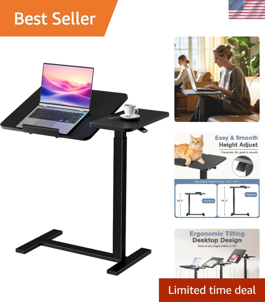 Versatile Rolling Bedside Table with Adjustable Height and Tilting Top, Black