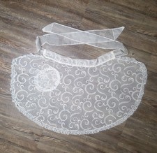Vtg Lace Half Apron Ivory Sheer w/ Pocket Scroll 1950s Style Hostess Romantic