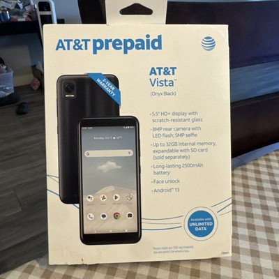 AT&T  Vista Prepaid Onyx Black Smart Phone Android 13 32GB 8MP 5.5  New