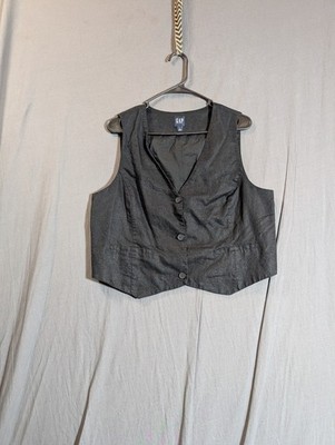 GAP Womens V Neck Vest Size L Black Button Down