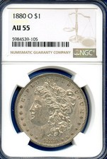 1880 O NGC AU55 Morgan Silver Dollar $1 US Mint Rare Key Date Coin 1880-O AU-55
