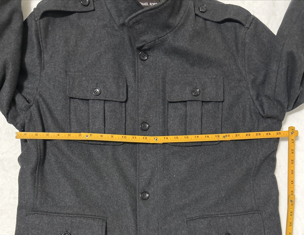 Michael Kors Peacoat Men's XL Charcoal Wool Blend Button Up Utility Overcoat thumbnail 13