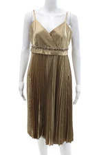 Ideology Women Fit & Flare Dress Beige V-Neck Sleeveless Zip Knee Length Size S