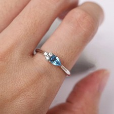 Swiss Blue Topaz Gemstone 925 Sterling Silver Women Minimal Ring Duty Free