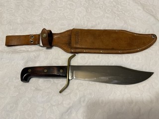 Vintage 1980s Western USA W49 Bowie Knife D Stamp Rosewood with Sheath