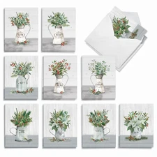 20 Assorted Christmas Note Cards w/ Envelopes (10 Designs, 2 Each) Jolly Jugs