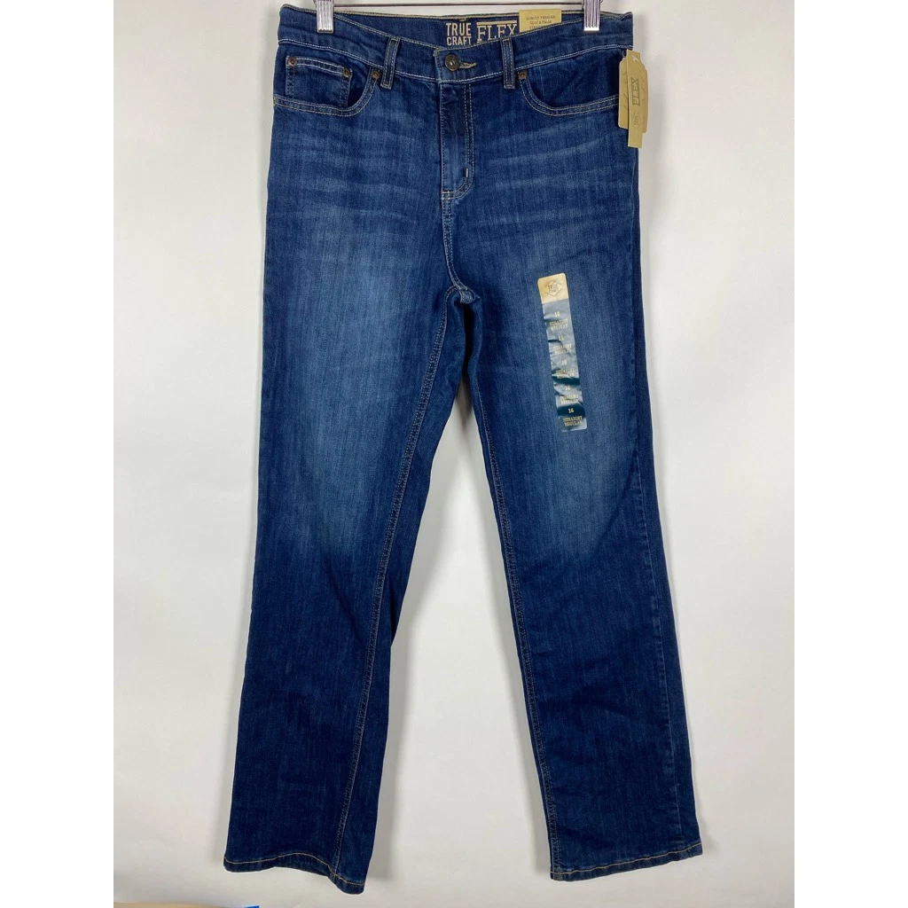 True Craft Flex Boys Straight Leg Jeans Blue Denim Adjustable Waist Pockets 16R