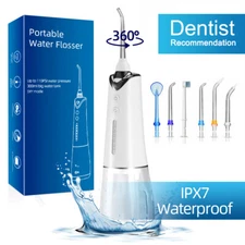 COSLUS Cordless Water Flosser Dental Oral Irrigator Teeth Cleaner 5 Jet Tips