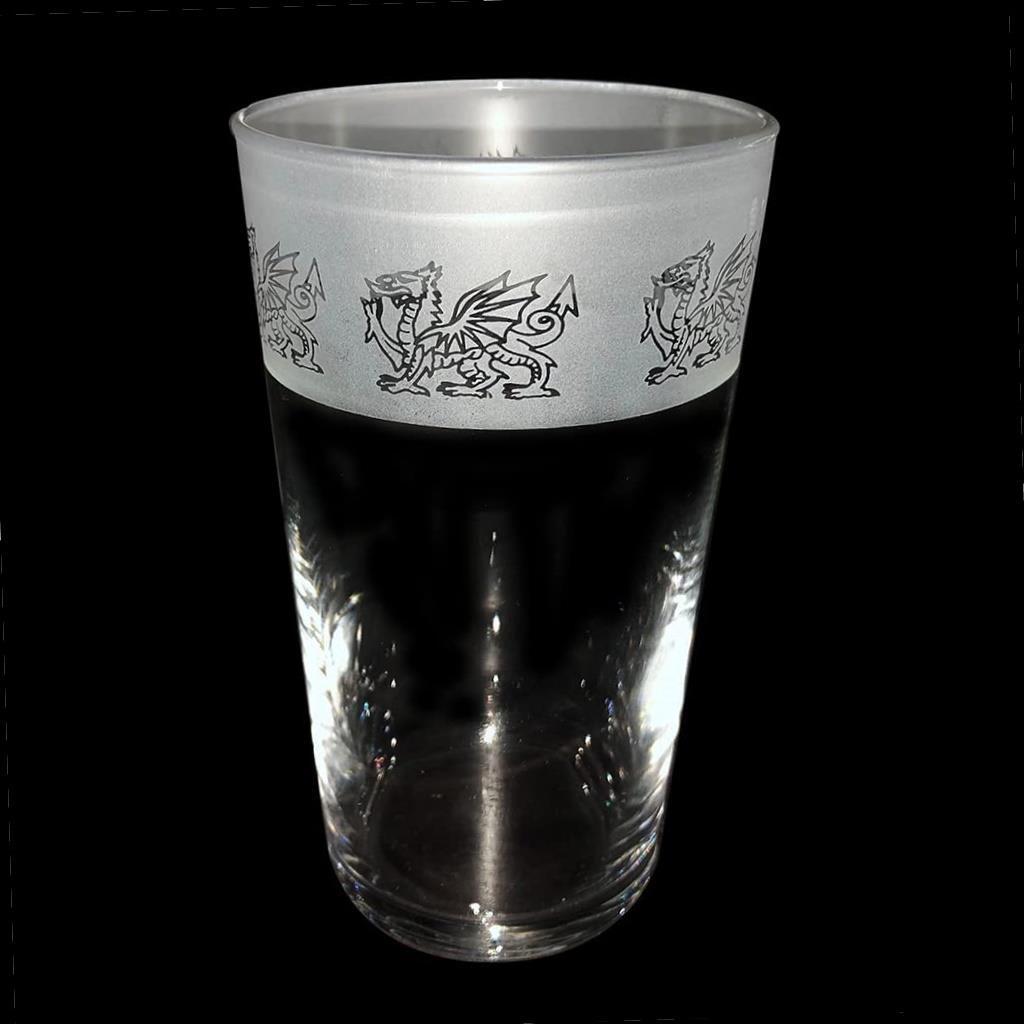Beer Pint Glass Etched Decorative Drinking Wales Patriotic Welsh Dragon Gift