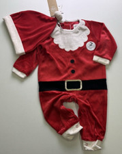 Strampler Mütze Größe 68 80 86 Weihnachtsmann  neutral Overall Samt Weihnachten