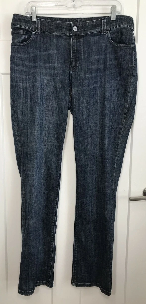 Chicos Platinum 2 Ultimate Fit Slim Leg Jeans frayed hem sequin Dark Denim Large Chicos Platinum 2 Ultimate Fit Slim Leg Jeans frayed hem sequin Dark Denim Large