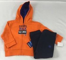 Champion Boys 2-Piece Athletic Set Orange Hoodie Sweatshirt Blue Sweatpants 24M