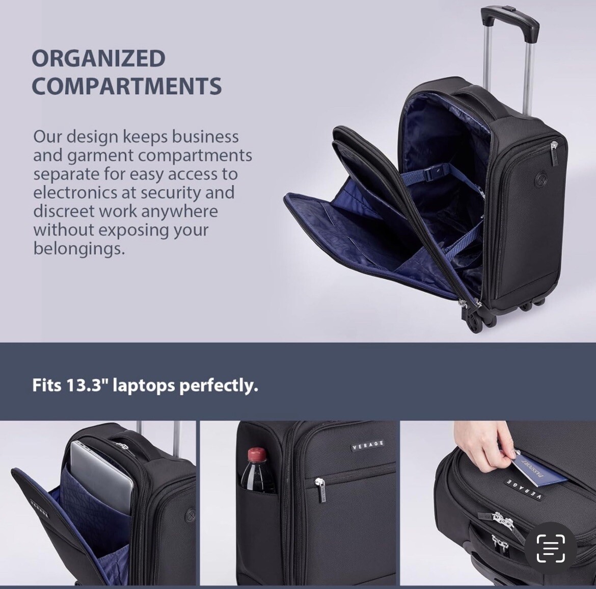 Underseat Carry On Luggage With Spinner Wheels Small Suitcase Softside