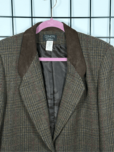 David N. Petites Wool Herringbone Tweed Blazer Jacket Womens 14 Brown Equine - Picture 2 of 12