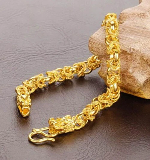 Brazalete de cadena de eslabones de 8" de ancho de dragón de 10 mm de plata relleno de oro de 18k D731 Foto 2 de 4