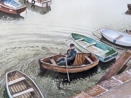 Vintage Original Aquarell Gemälde von Ruderboot Attrib. to Chris Hoggett - Bild 10 von 14