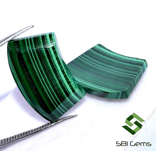 20x12 mm Natural Malachite Fancy Shape Cabochon Pair 24.45 CTS Loose Gemstones - Picture 5 of 8