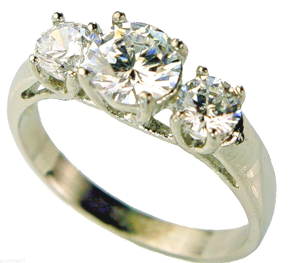 2 carat cz Anniversary 3 stone Stainless Steel ring size 5 JG T19