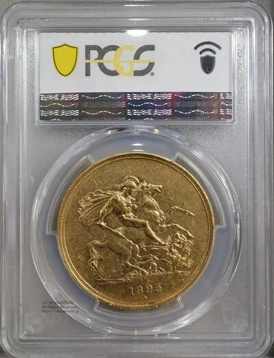 UK Queen Victoria Old Head 5 Pound Gold Coin 1893 PCGS AU50 - Image 2 of 4