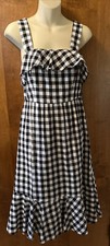 J CREW Sun Dress Black White Gingham Check Midi Size 2 Ruffles Wedding Picnic