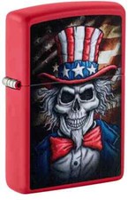Zippo 46696,  Uncle Sam Skull Design, Red Matte Finish Lighter, NEW