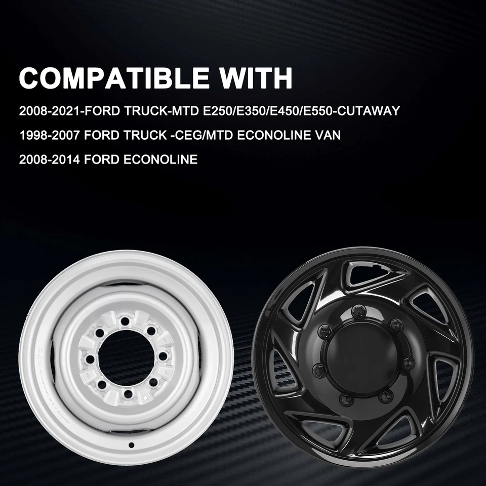 Hubcaps for 1992-2014 Ford E150 E250 E350 Van; Glossy Black; 16 inch; 4Pcs - Изображение 3 из 4