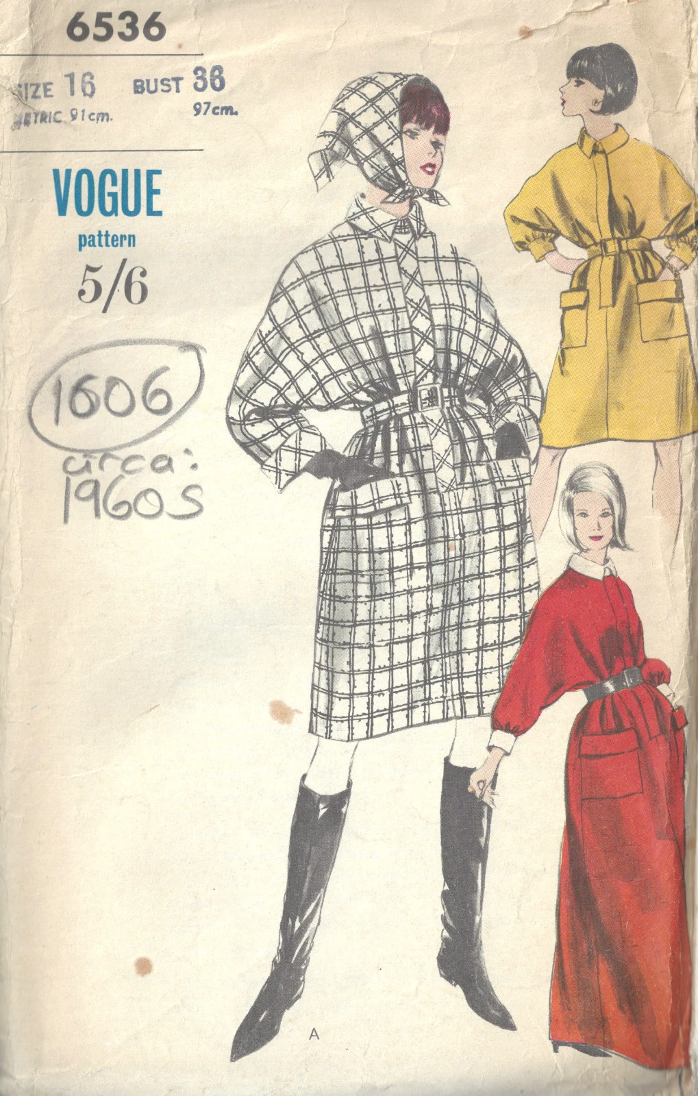 1960s Vintage VOGUE Sewing Pattern B36" DRESS & SCARF (1606)