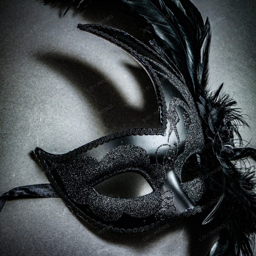 Venetian Side Ostrich Feather Mardi Gras Masquerade Women Party Eye Mask Costume - Picture 8 of 51