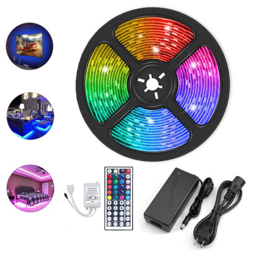 5M LED Strip Lights 5050 Waterproof RGB SMD 44 Key Remote 12V US Power Full Kit - Picture 1 of 26