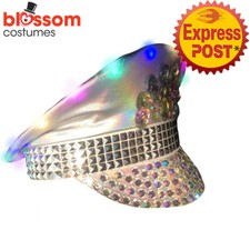 AS260 Silver Burning Man Sequins Gemstone Festival Costume Hat Mardi Gras