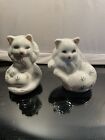2 Vtg Persian Himalayan Porcelain White Long-haired Cat Kittens Kitty Figurines