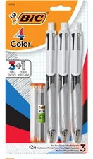 3 Pk BIC Ballpoint Pen - Black/Blue/Red + Pencil 
