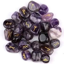 Amethyst Rune Crystal Stones Set Elder futhar...