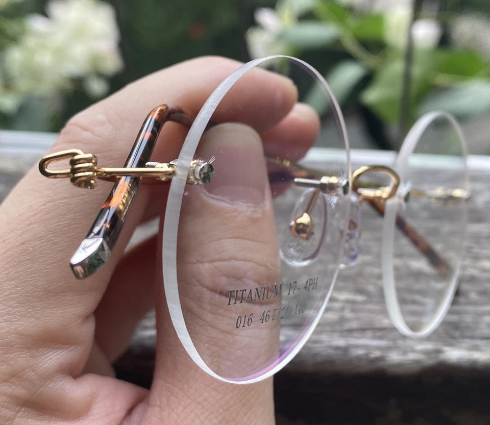 Gafas redondas de titanio Steve Jobs gafas doradas para hombre gafas redondas sin montura Foto 3 de 4