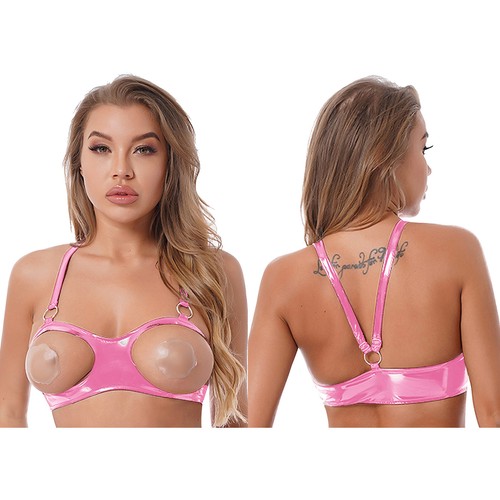 Sujetador para mujer de EE. UU. Bralette ahuecado de cuero metálico brillante sin forro sin relleno - Imagen 22 de 30