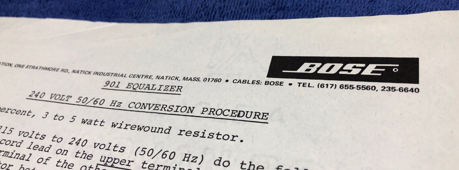 BOSE 901 EQUALIZER ORIGINAL 240 V 50/60 Hz CONVERSATION PROCEDURE DIAGRAM M587x