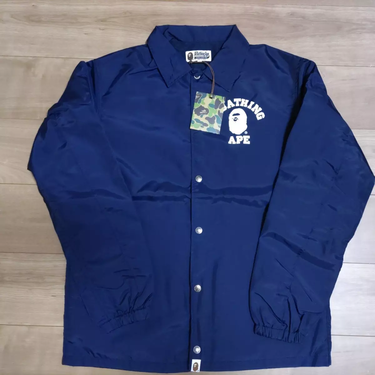 A BATHING APE BAPE Men COLLEGE COACH JACKET Navy Blue M size New