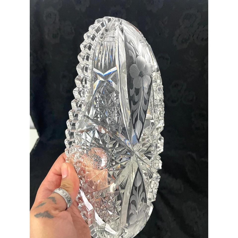 VTG American Brilliant Clear Cut Glass Oblong Relish Tray Celery Bowl 11" HEAVY - Image 3 of 4